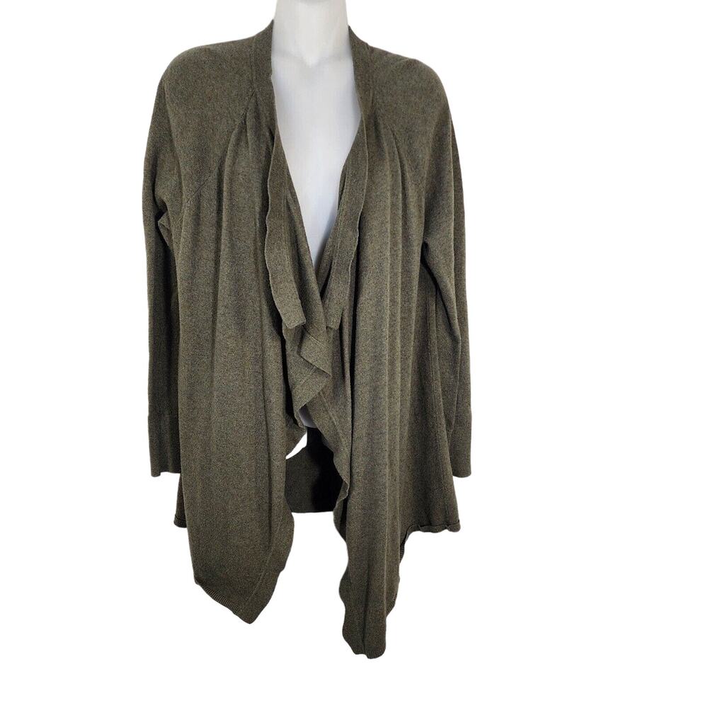 Ann Taylor Loft Womens Cardigan Sweater Large Open Draped Front Wool Blend Green